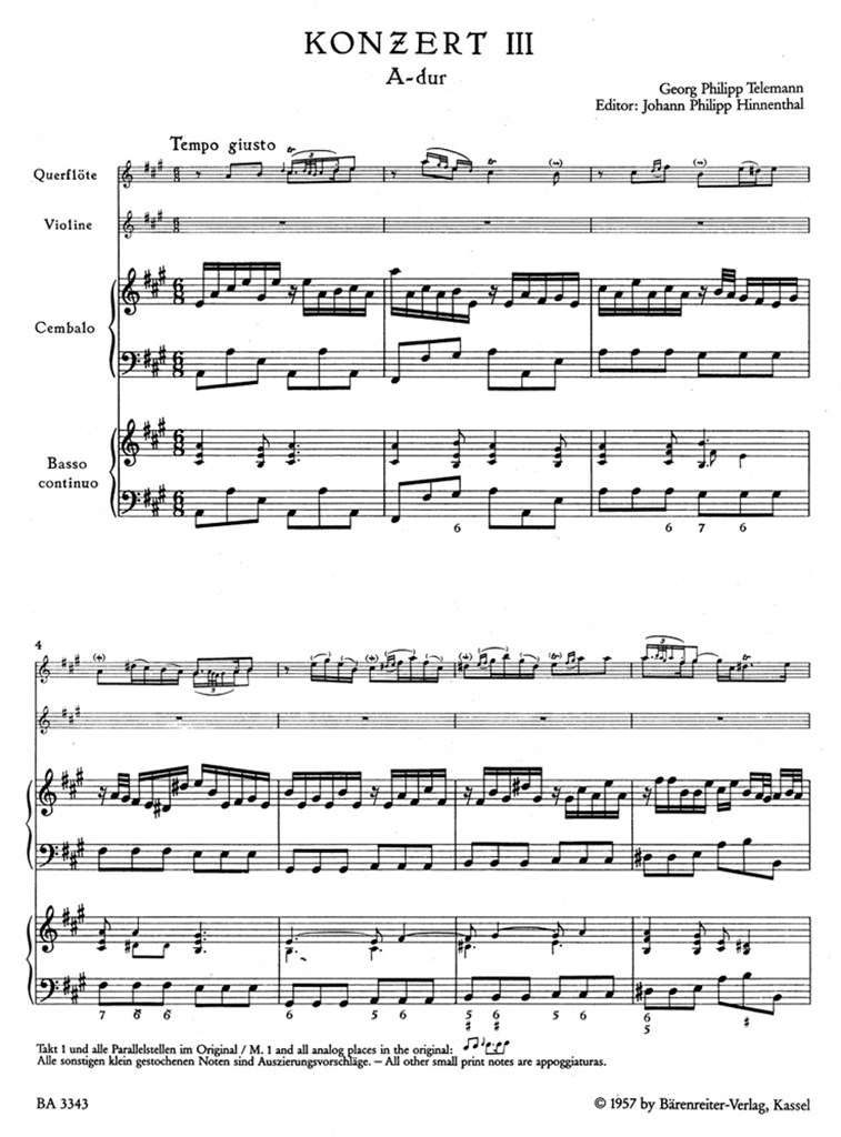 Concerto 3 A major Flute Cembalo